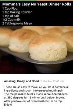 the recipe for homemade dinner rolls is shown in an email form, with information about how to make them