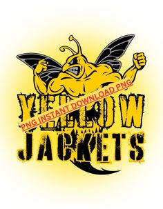 a yellow and black logo with an image of a bee on the front, saying we're instant downloading all our jackets