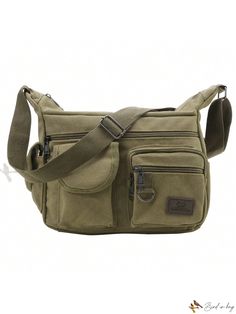 Bird in Bag - Khaki Canvas Shoulder Bag Large Capacity Multilayer Messenger Bag Adjustable Bag, Canvas Shoulder Bag, Bird In Bag, Color Khaki, Large Bags, Multi Layering, Leather Shoulder Bag, Messenger Bag, Pu Leather