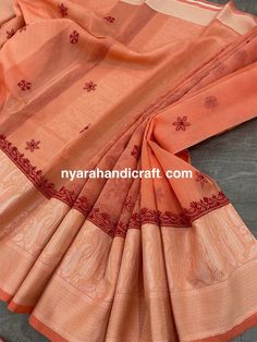 Soft and lightweight Chanderi Chikankari Saree with a unique Jamawar border in contrast colors. Beautiful Chikankari is a famous hand embroidery style from Lucknow, City of Nawabs, India! FALL ATTACHED AND PETTICOAT INCLUDED ! Includes a matching blouse piece too. Cotton Silk Sharara With Embroidered Border For Festivals, Festival Cotton Silk Sharara With Embroidered Border, Traditional Cotton Silk Sharara With Embroidered Border, Anarkali Cotton Silk Traditional Wear With Embroidered Border, Anarkali Traditional Wear With Embroidered Border, Traditional Drape Sharara With Embroidered Border, Traditional Cotton Silk Sharara With Cutdana, Wedding Cotton Silk Dupatta With Embroidered Border, Orange Cotton Silk Traditional Wear For Wedding