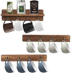 YCOCO Vintage Wood Coffee Mug Holder Stand Wall Mounted, for Coffee Mugs Cups Cup Shelves, Mug Wall Rack, Coffee Mug Wall Rack, Coffee Cup Images, Wood Mug