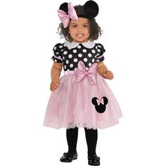 Baby Pink Minnie Mouse Costume - Disney | Party City Chucky Costume For Kids, Pink Minnie Mouse Costume, Pink Halloween Costumes, Pink And Black Dress, Dress Paper, Costume Disney, Minnie Mouse Costume, Creepy Costumes, Minnie Ears Headband