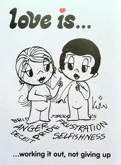 a drawing of two people standing next to each other with the caption love is