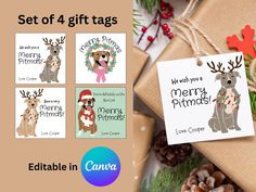 christmas gift tags with animals and reindeers on them