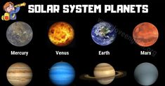 the solar system with eight planets labeled in their names, including venus, earth and mars