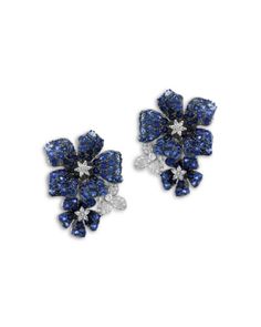 Bloomingdale's Blue Sapphire & Diamond Triple Flower Statement Earrings in 14K White Gold Flower Statement Earrings, Diamond Flower Earrings, Blue Flower Earrings, Blue Sapphire Earrings, Michael Kors Shop, Blue Sapphire Diamond, Metal Sunglasses, White Gold Jewelry, Diamond Flower