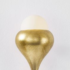 a gold colored object with a white ball on it's end, against a white background