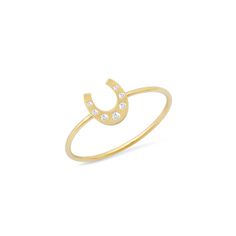 Our Mini Horseshoe Ring with Diamond Accents is handcrafted in polished 18-karat gold. The perfect everyday ring, the horseshoe symbolizes luck and protection, what's better than that? With a hint of sparkle, we think this ring is a foolproof gift, whatever the occasion. Measures 6.75mm x 6mm Ring Size: 6.5 Custom sizes available upon request. Please email shop@jennifermeyer.com Made with love in Los Angeles Complimentary gift wrapping provided 14k Yellow Gold Horseshoe Jewelry, Elegant Horseshoe Rings For Gifts, 14-karat Yellow Gold Horseshoe Jewelry, Elegant Gold Horseshoe Rings, Elegant Yellow Gold Horseshoe Rings, Yellow Gold Horseshoe Jewelry For Anniversary, Classic Yellow Gold Horseshoe Jewelry, Formal Yellow Gold Horseshoe Jewelry, 14k Gold Horseshoe Ring