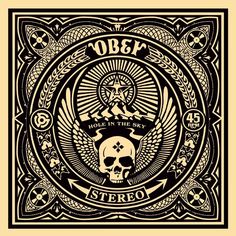 an image of a black and white poster with the word obey written in gold on it