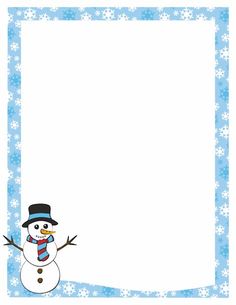 a snowman with a hat and scarf on it's head is standing in front of an empty paper