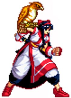 an old style video game character in red and white clothing with a gold headband