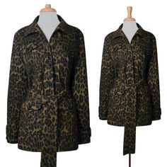 "Visit our shop at https://www.etsy.com/shop/OpenMarketVintage Women's Jacket- Leopard Jacket- Leopard Print Jacket- Leopard Print- Leopard Print Coat- Animal Print- Ladies Leopard Jacket- Leopard Blazer- Vintage Leopard Jacket        Women's coat | Linea by Louis Dell'Olio      Leopard print | black lining  Button down | belted | shoulder pads    Button cuff flaps | four front button pockets  Excellent condition - like new  Material - 97% cotton 3% spandex | polyester lining - medium weight fab Luxury Chic Leopard Print Outerwear, Cheetah Print Coat, Cheetah Print Outfits, Cheetah Print Jacket, Leopard Blazer, Leopard Print Outfits, Coos Bay, Outdoor Coats, Leopard Coat