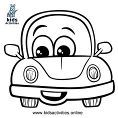 a cartoon car with eyes wide open and smiling