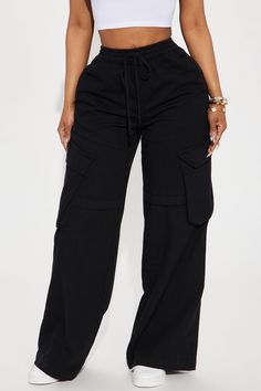 Available In Olive And Black. Cargo Pant Mid Rise Elastic Waist Drawstring Wide Leg Non Stretch 32" Inseam 100% Cotton Imported | Nice For What Cargo Wide Leg Pant in Black size Small by Fashion Nova Black Cargo Pant, Nice For What, Service Women, Sweater Jumpsuit, Black Cargo, Wide Leg Pant, Cargo Pant, Matching Dresses, Beauty Women