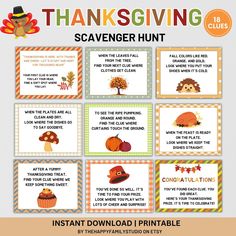 printable thanksgiving scavenger hunt for kids to use in the classroom or at home