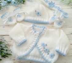 Hand Knitted Baby Girl Outfit - Perfect for Expecting Moms and Gender Reveals or to give as a baby shower gift Celebrate the special moments with our beautifully hand-knitted baby girl outfit. This girls ensemble is perfect for baby showers, gender reveal events, or as a thoughtful gift for an expecting mom. Each piece is hand-knitted with love and care, ensuring that every detail is crafted with you and your baby in mind. Our unique designs combine style and comfort, making them ideal for any o Sweater Bolero, Baby Girl Holiday Outfits, White Knitted Long Sleeve Set, Bolero Cardigan, Shrug For Dresses, Baby Knitwear, Gender Reveals, Christening Outfit, Embroidered Sweater