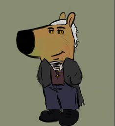 a cartoon dog wearing a suit and tie with his head turned to the side,