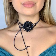 * Choker necklace in black tatting lace, onyx and crystals, clasp nubuck. * Size: One size adjustable. * Made in Italy Black Choker Necklace, Tatting Lace, Black Choker, Pendant Necklaces, Tatting, Necklace Etsy, Onyx, Jewelry Necklace Pendant, Choker