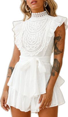 Summer Lace Mini Dress With Lace Collar, Feminine Mini Dress With Lace Collar For Summer, Feminine Summer Mini Dress With Lace Collar, Chic Lace Patchwork Mini Dress For Brunch, Chic Summer Mini Dress With Lace Collar, Feminine Chic, Makeup Stain, Clothing Tags, Lace Panelled