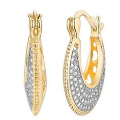 18k Gold-Plated Openwork Hoop Earrings With Swarovski Crystals Enriched With Crystals From Swarovski And Luminous With 18-Karat Gold Plating, These Glittering Earrings Punctuate Your Look With Shining Sophistication. 1'' W X 0.8'' L Weight: 5.5gr 18k Gold-Plated Brass / Swarovski Crystal Imported Gold Huggie Earrings With Pave Setting For Wedding, Diamond Hoop Earrings With Plating For Anniversary, Fine Jewelry Hoop Earrings With Plating For Anniversary, Luxury Gold Hoop Earrings With Pave Setting, Gold Hoop Earrings With Pave Setting, Hoop Earrings With Cubic Zirconia Plating, Elegant Hoop Crystal Earrings For Pierced Ears, Fine Jewelry Hoop Earrings With Plating, Gold Round Earrings With Pave Setting