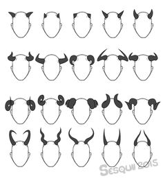 an image of different types of horns and nose shapes on a white background stock illustration