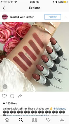 Matte Make Up, Mac Lipstick Swatches, Mac Lipstick Shades, Make Up Designs, Beauty Make-up, Lipstick Swatches, Kesha, Makeup Swatches