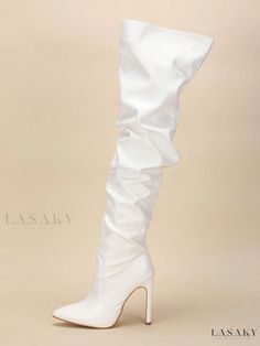 Lasaky - Stylish Thigh High Boots for Women: Chunky Heel, Pointed Toe, White PU Leather, Over The Knee Design Thigh High Boots Summer, White Thigh High Boots, Vintage Shoes Men, Elegant Chunky Heels, High Boots For Women, Brown Womens Shoes, Bota Over, Women's Over The Knee Boots, Leather Thigh High Boots