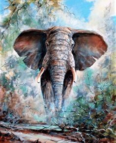 an oil painting of an elephant in the wild