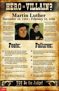 a poster with two men in black robes and the words, hero or villain? martin luther