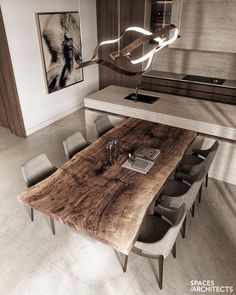 a dining room table with chairs around it