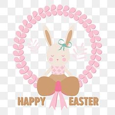 an easter bunny sitting in a wreath with the words happy easter on it's side