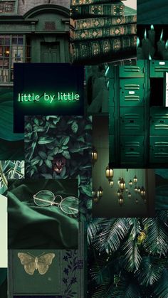 a collage of green images with the words little by little