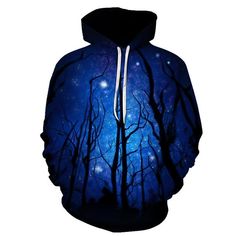 Night In A Forest 3D Hoodie Sweatshirt Pullover Blue Things, Cooler Style, Hat Print, Pocket Hoodie, 3d Hoodie, Winter Hoodies, Pocket Jacket, Teenage Boys, Branded Sweatshirts