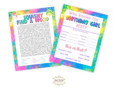 two children's birthday games with the words, who knows the birthday girl best?