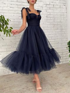 Blue Tulle Bridesmaid Dress, Blue Tulle Prom Dress, Tea Length Prom Dress, Prom Dress Blue, Tulle Bridesmaid, Tulle Homecoming Dress, Blue Homecoming Dresses, Tulle Bridesmaid Dress, Blue Evening Dresses