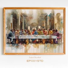 a watercolor painting of the last supper of jesus