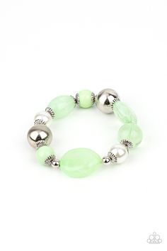 A lavish assortment of white pearls, silver accents, and glassy and acrylic Green Ash beads are threaded along a stretchy band around the wrist for a refreshing pop of color. Accessories Website, Acrylic Bracelet, White Pearl Bracelet, Green Ash, Green Pearls, Green Jewelry, Paparazzi Accessories, Stretchy Bracelets, Editing Service