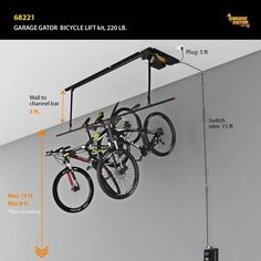 Garage Gator  Bike Lift Motorized GG8220 overhead storage 220LBs Diy Overhead Garage Storage, Bicycle Storage Rack, Storage Lift, Garage Ceiling Storage, Bike Storage Garage, Bike Lift, Bike Hanger, Overhead Garage Storage, Garage Bike