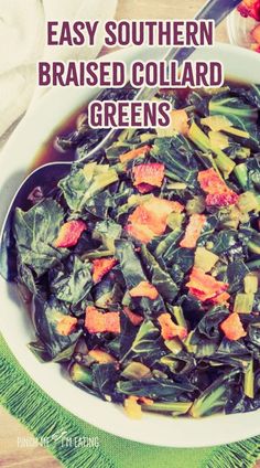 a bowl filled with cooked collard greens on top of a table