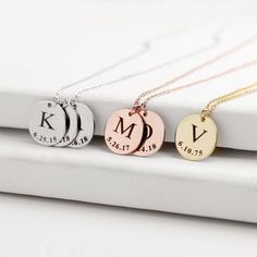 ♥ A personalized Engraved Necklace is the perfect way to keep your close ones close to your heart ♥ Materials - Made of high-quality stainless steel, hypoallergenic, high polish smooth, no scratches the skin, sturdy and durable, and it will not rust, corrosion, change color or tarnish. It is an amazing metal for jewelry that will last forever just like the memory it represents. HOW IT WORKS: 1. Message us with your letter/s and birth date/s 2. Place your order: write any notes you have and place Necklace Chain Types, Custom Initial Necklace, Bar Necklace Personalized, Friends Christmas, Best Friend Necklaces, Initial Necklace Gold, Initial Pendant Necklace, Personalized Pendant, Jewelry Birthday