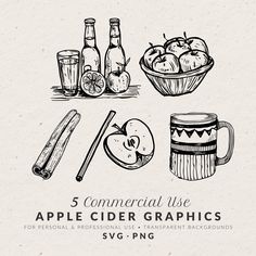 the 5 commercial use apple cider graphics are hand drawn and ready to be used