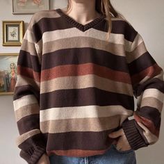 TAVIMART - Vintage Striped V-neck Sweater Winter Warm Knitwear Y2K Women Slouchy Fit Casual Jumpers Grunge Style Pullovers 2024 Grunge Sweater, Clothing Board, Y2k Women, Grunge Style, Winter Sweaters, Grunge Fashion, V Neck Sweater, Vneck Sweater, Warm Winter