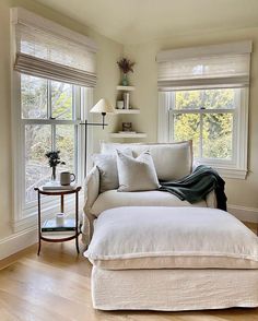 a living room filled with furniture and lots of window coverings on the windowsill