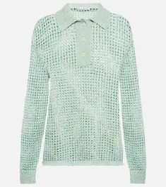 Acne Studios Clothing for Women | Mytheresa US Spring Polo Sweater In Pointelle Knit, Cotton Long Sleeve Pointelle Knit Sweater, Cotton Pointelle Knit Long Sleeve Sweater, Cotton Open Knit Long Sleeve Sweater, Green Long Sleeve Open Knit Top, Fall Cotton Open Knit Top, Open Knit Sweater, Open Knit, Knit Cotton