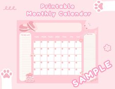 a pink calendar with the words printable month by month