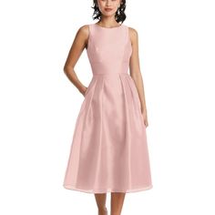 This Organdy Sleeveless Midi Dress With Pockets Is Classy, Sassy, And Sweet With A Flirty Open Back And Full Pleated Midi-Length Skirt. An Inset Waistband And Bateau Neckline Create A Figure-Flattering Silhouette That Highlights Curves With Effortless Beauty. Thread Bridesmaid Th066 Color - Rose (Pantone Rose) Size - 16 Pockets Center Back Zip Dry Clean New With Tags Organdy Has No Stretch Dessy Collection, Skirt Midi, Bateau Neck, Bateau Neckline, Midi Length Skirts, Pleated Midi Skirt, Midi Dress Sleeveless, Size 16, Midi Length