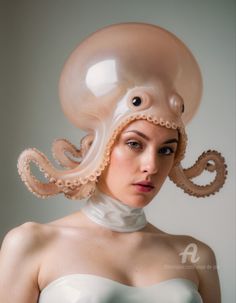 a woman with an octopus hat on her head