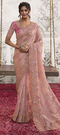 Bridal, Engagement, Wedding Pink and Majenta color Viscose fabric Saree : 1914454 Engagement Saree, Reception Saree, Ghagra Choli, Embroidery Saree, Embroidered Wedding, Zari Work, Fancy Sarees, Designer Saree