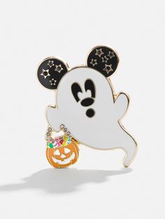 a mickey mouse pin with a pumpkin on it