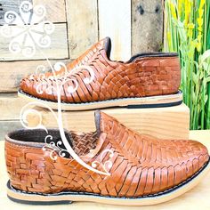 Beautiful artisan shoes made with 100% vacune leather. Handwoven by different craftsmen from Sahuayo, Michoacan. Enjoy the comfort and durability of a pair of footwear inspired by pre-Hispanic Mexican cultures. Look bold and authentic anytime of the year! Engraved shoe number are from Mexico. Numbers listed on the web are American Numbers. Mexican Number on the ShoeAmerican Number #5 #7 #6 #8 #7 #9 #8 #10 #9 #11 #10 #12 #11 #13 Woven Leather Shoes With Round Toe, Leather Woven Round Toe Moccasins, Brown Closed Toe Huaraches With Textured Sole, Brown Woven Leather Shoes With Round Toe, Brown Leather Shoes With Woven Sole And Plain Toe, Brown Leather Shoes With Woven Sole, Artisan Brown Slip-on Moccasins, Brown Huaraches With Textured Sole And Round Toe, Traditional Brown Round Toe Slip-ons